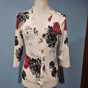 WHBM Floral Ruffle Cardigan - Small